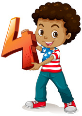 American boy holding math number four