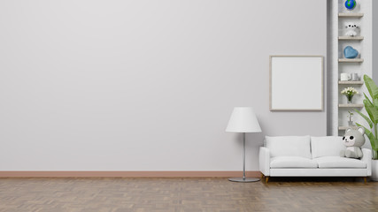 3d rendering interior cute style with doll, photo frame