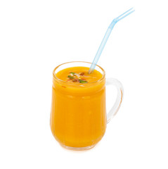 Fresh mango fruit juice on white background