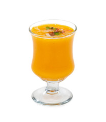 Fresh mango fruit juice on white background