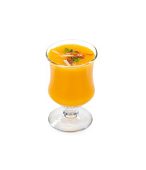 Fresh mango fruit juice on white background