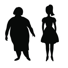 Overweight and normal woman silhouette.Isolared,black on white background.Vector illustration