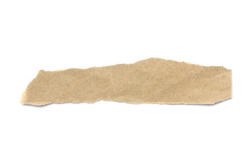 Recycled paper craft stick on a white background. Brown paper torn or ripped pieces of paper isolated on white background.