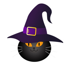 Halloween Black cat wearing hat. Isolated on white background ,3d illustration