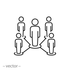 responsible manager icon, corporate director with employee team, management concept, thin line symbol on a white background, editable stroke vector illustration eps10
