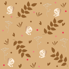 Modern pattern with butterflies and leaves. Vector illustration for bright packaging and design.