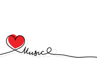 Linear heart with the word music, vector art illustration.