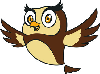 Cute Owl Flying Cartoon Character Design