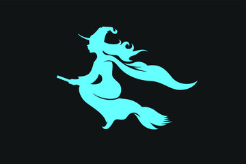 Witch Silhouette Flying with the broom