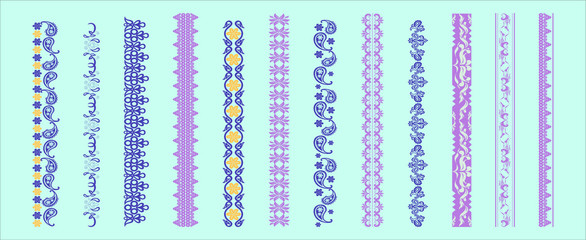 set of paisley border. indian style icon design template with various models. vector illustration