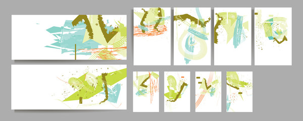 Elegant natural pastel muted pale calm tones card templates set. Collection of romantic invitations with abstraction background line color