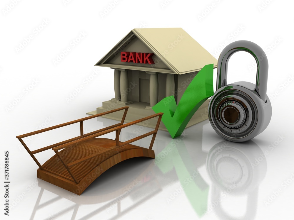 Poster 3d rendering build bank protected lock