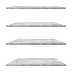 4 concrete shelves table isolated on white background and display montage for product.