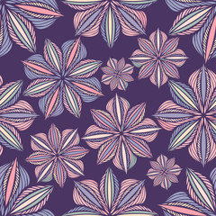 Fototapeta na wymiar Vector seamless pattern colorful design of quadratic flowers doodles in lines