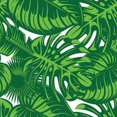 Fototapeta na wymiar Seamless pattern with colored tropical leaves. Vector illustration