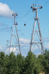 view of the cable car towers in Nizhny Novgorod