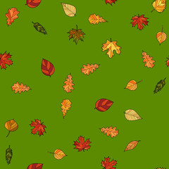 abstract vector doodle autumn leaves seamless pattern