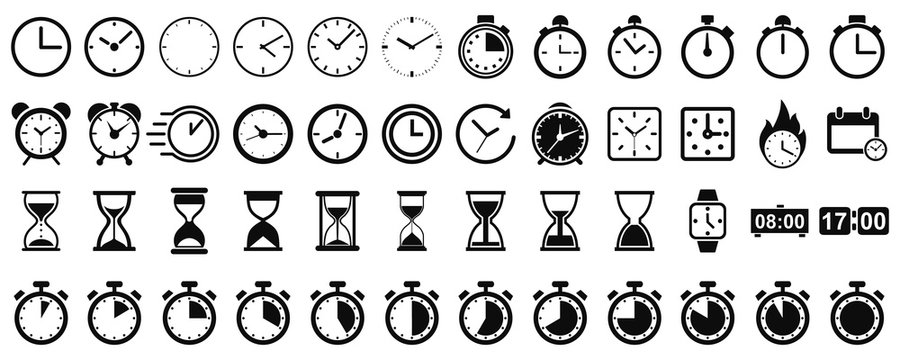 Set hourglass icons, sandglass timer, clock flat icon, time management – vector