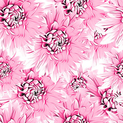 Dahlia flowers seamless pattern, watercolor illustration.