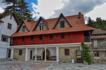 Buildings on the territory of the Trooditissa Monastery - the male monastery of the Paphos Metropolis of the Cyprus Orthodox Church, located in the Troodos Mountains