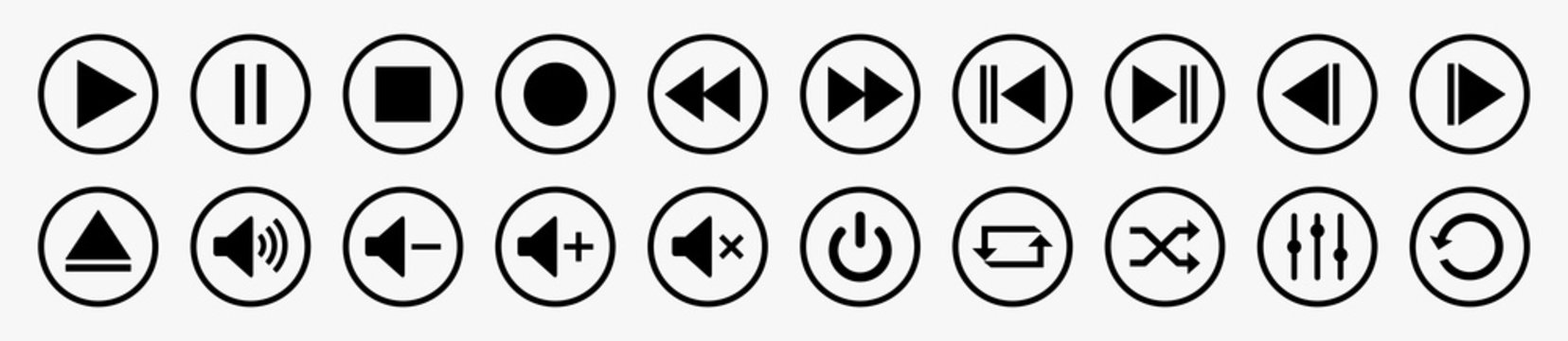 Media player control icon set, multimedia symbols and audio &ndash; stock vector