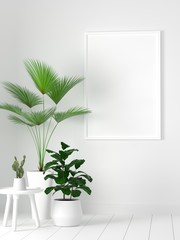 Mockup empty photo frame in white room. 3D rendering.