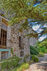 The abandoned Berengaria Hotel is the famous Cypriot resort of the mid-20th century in the mountainous region of Troodos, Cyprus.  The hotel resembles an ominous medieval castle.