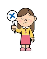 &times;の札を持っている女性