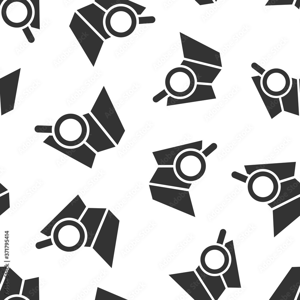 Aufkleber map with magnifier icon in flat style. gps navigation vector illustration on white isolated backgrou