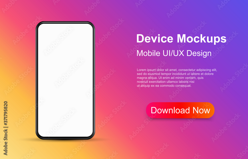 Poster Smartphone frame blank screen, 3d phone mockup. Modern device model template for presentation UI UX design interface - stock vector