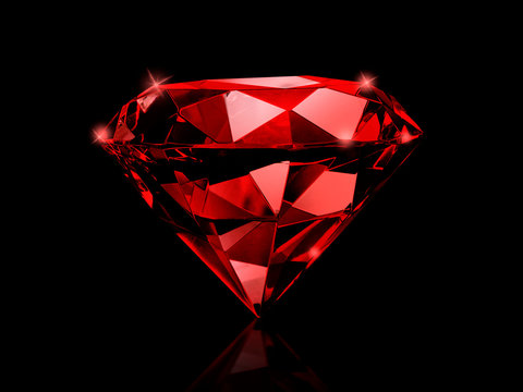 Dazzling diamond red gemstones on black background