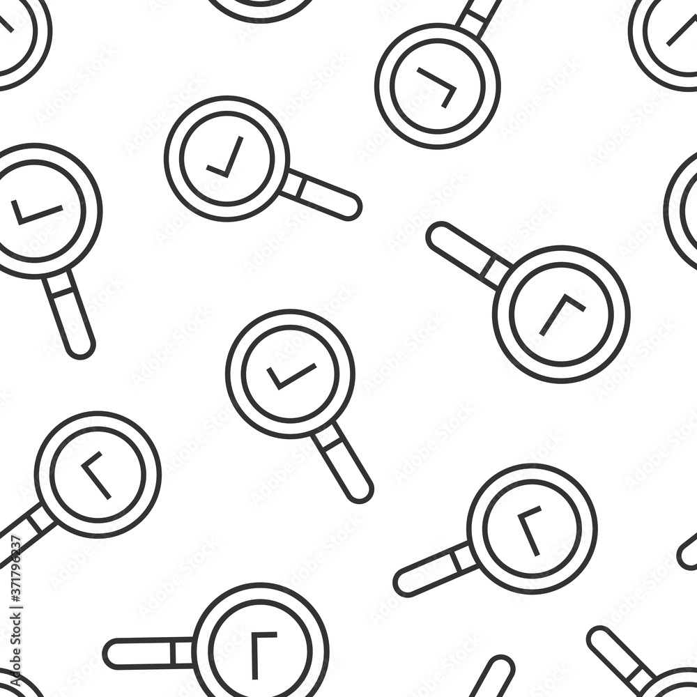 Poster check mark with magnifying glass icon in flat style. loupe accept vector illustration on white isola
