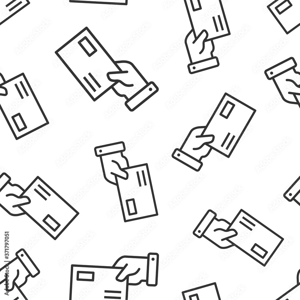 Poster hand with envelope icon in flat style. mail letter delivery vector illustration on white isolated ba