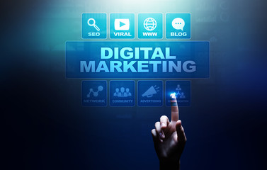 Digital marketing, Online advertising, SEO, SEM, SMM. Business and internet concept.