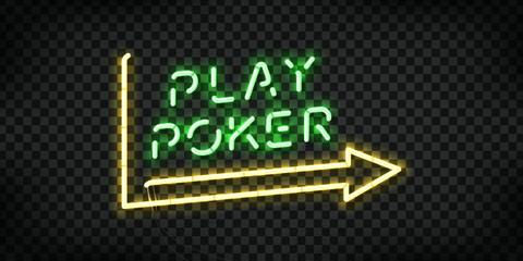 Vector realistic isolated neon sign of Play Poker logo for template decoration and covering on the transparent background. Concept of casino. - obrazy, fototapety, plakaty