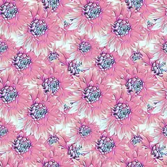Deurstickers Dahlia flowers seamless pattern, watercolor illustration. © Stefan Grau