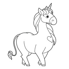 Cute hand drawn cartoon unicorn. Vector illustration in black outline on a white background for designing baby clothes, kid print, posters, coloring page
