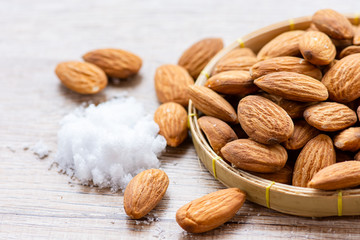 almonds on a wooden table