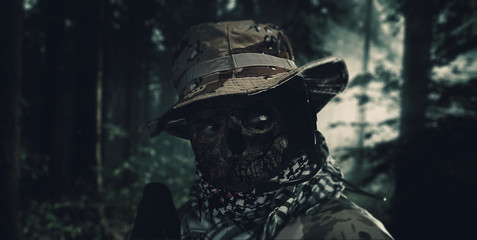 zombie soldier in the forest.