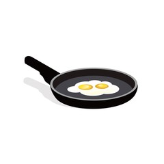 Sunny Side Up Eggs on a Frying Pan  Isometric Flat Icon Isolated in White