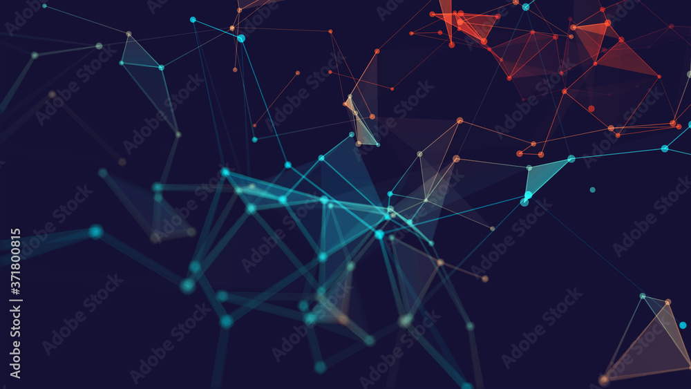 Poster abstract polygonal space low poly dark background with connecting dots and lines.