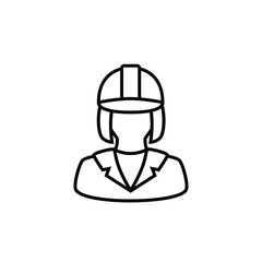 Female engineer thin icon isolated on white background, simple line icon for your work.