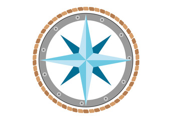 Icono nautico con un cabo, un camarote y una estrella de los vientos.