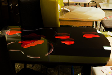 black glass table