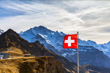 Stunning view of Jungfrau from Mannlichen station, Canton of Bern, Switzerland