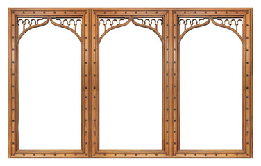 Triple wooden frame (triptych) for paintings, mirrors or photos isolated on white background