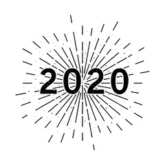 2020 Year vector illustration with typographic composition and sun rays in the background