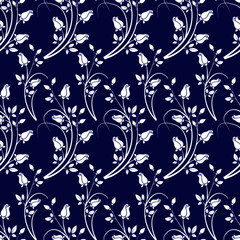 seamless pattern, silhouette of a rose in monochrome color, a vegetative ornament for wall-paper and fabric, for registration of cards, banners
