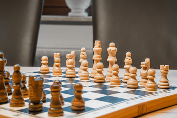 black and white chessboard with chessmen (game)