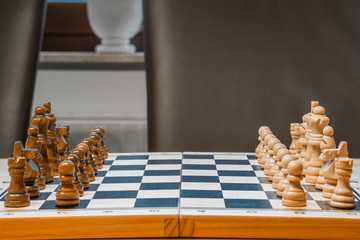 black and white chessboard with chessmen (game)